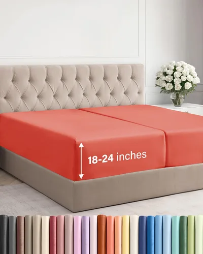 Vista 130 de Sábana bajera ajustable extra profunda Twin XL – Sábana bajera individual de lujo de hotel solamente – Se adapta fácilmente a colchones de 18 a 24
