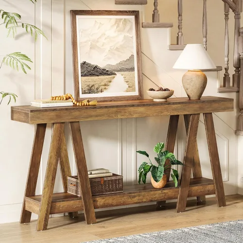Vista 4 de Tribesigns Mesa consola de granja de 70.87 pulgadas, mesa decorativa de entrada de 2 niveles detrás del sofá para sala de estar, entrada, vestíbulo
