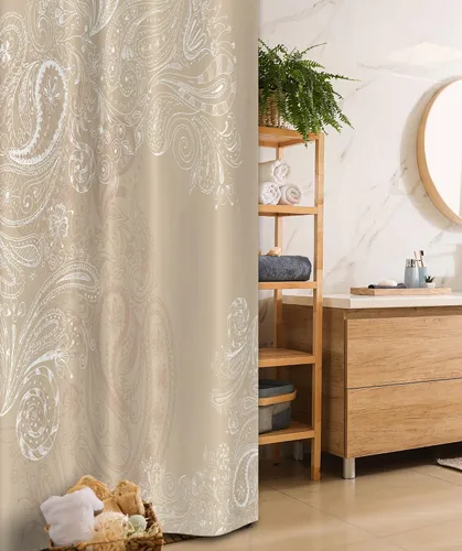 Vista 109 de Ambesonne Decor Collection, juego de cortina con ganchos para regadera Amarillo y marrón