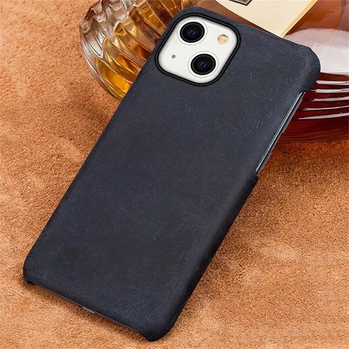 Vista 2 de Funda para iPhone 14/14 Plus/14 Pro/14 Pro Max, funda trasera delgada de cuero genuino retro, agarre cómodo, grueso, anticaídas, a prueba de golpes