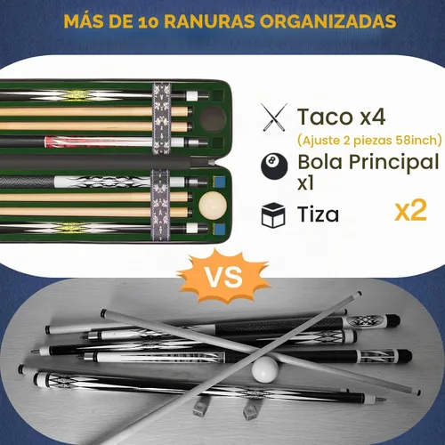 Vista 2 de PEKREWS Estuche para Taco de Billar, Funda Rígida para Taco de Billar 4x4 con 10 Ranuras Acolchadas, Bolsa de Billar Resistente con Mango de Cuero