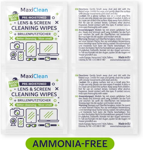 Vista 6 de MAXI CLEAN Paquete de 440 toallitas para lentes de anteojos prehumedecidas, envueltas individualmente, limpieza sin rayas para anteojos y pantallas