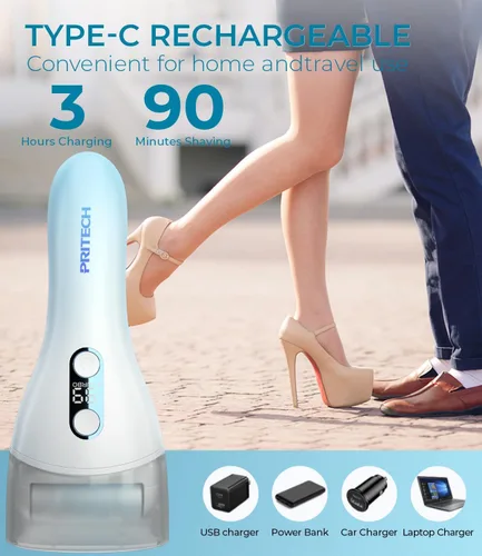 Vista 4 de Removedor de callos de pies para pies, herramienta de pedicura recargable IPX7 impermeable para pies, 2 velocidades y limpiador electrónico Turbo
