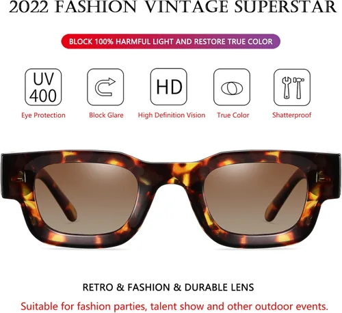 Vista 3 de AIEYEZO Lentes de sol rectangulares gruesos y modernos para mujeres y hombres, estilo retro de los años 90, cuadrados, polarizados