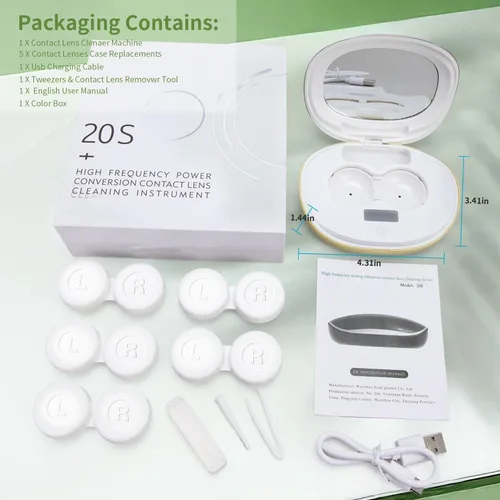 Vista 8 de Limpiador de lentes de contacto, máquina de limpieza ultrasónica portátil de lentes de contacto con cargador USB, pantalla de temporizador LED y kit