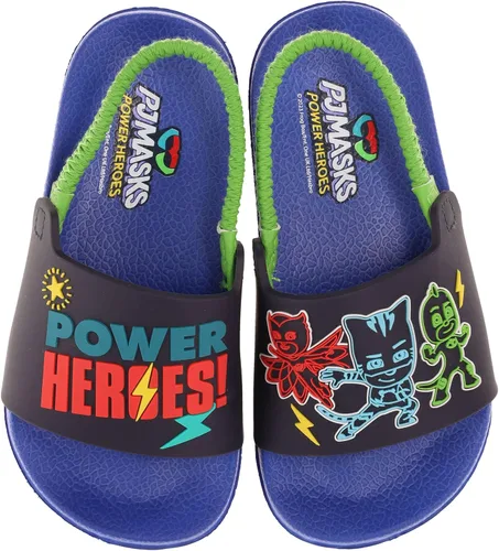 Vista 2 de PJ Masks Sandalias para niños pequeños, deslizantes con correa trasera, Catboy Gekko Owlette Romeo, Mismatch Heroes Vs Villains, talla de niño 67 a