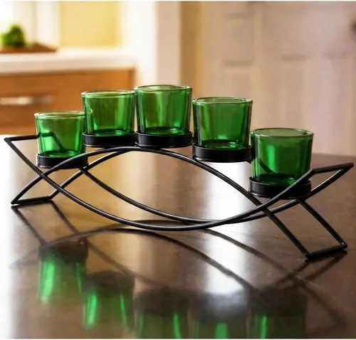 Vista 9 de Seraphic - Porta velas arqueado de hierro para decoración de centro de mesa con portavelas largo para bodas, patio, cocina, comedor y mesas de café