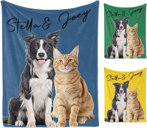 Vista 10 de Manta personalizada con cara de gato y nombre de forro polar suave, divertida manta de fotos de varios tamaños, mantas personalizadas para sofá
