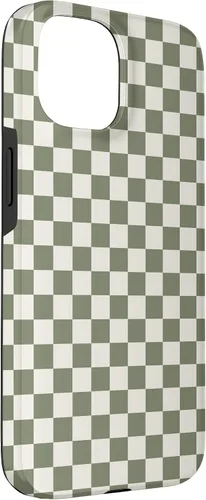 Vista 3 de Funda para iPhone 15 Mini Checker Box Checkerboard Verde Oliva Crema