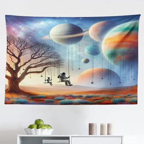 Vista 111 de Ambesonne Tapiz bohemio, diseño floral de bruja, luna y mariposa con adornos de mandala, decoración de tela para colgar en la pared para dormitorio