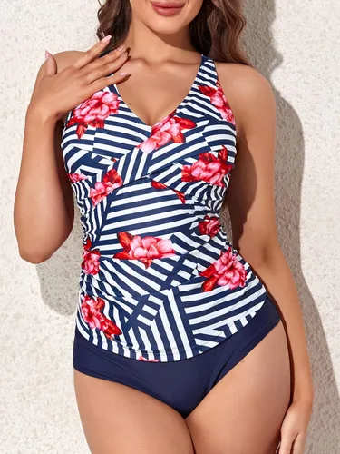 Vista 2 de MiYang Traje de baño tankini de dos piezas para mujer, con control de barriga, parte delantera cruzada