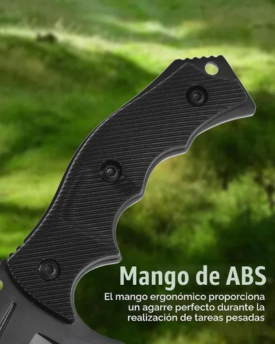 Vista 4 de REAT Cuchillo de hoja fija con funda, hoja de acero 440C de 4.1 pulgadas con diseño de espiga completa, mango ergonómico de plástico ABS, cuchillo