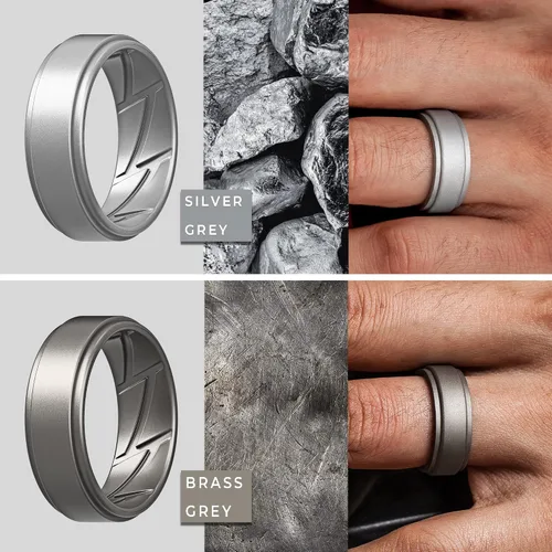 Vista 4 de ThunderFit - Anillos de boda y compromiso de silicona para hombres, con ranuras internas de ventilación y diseño elegante con borde escalonado