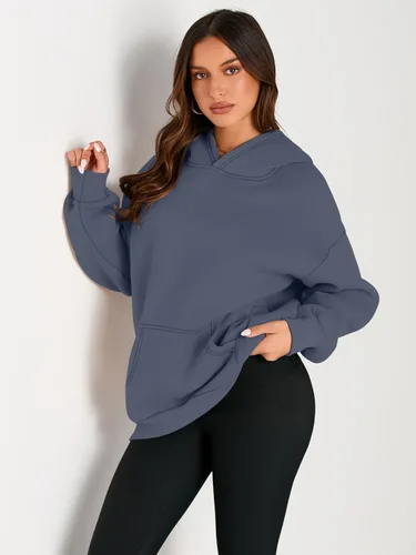 Vista 2 de EFAN Sudaderas de manga larga con capucha para mujer, holgadas, con forro de polar, con bolsillos, para invierno y otoño, estilo Y2K de los 2000
