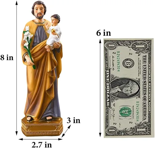 Vista 2 de QIANLING Estatua religiosa de resina de San José con niño, figuras católicas de San José de 8 pulgadas, regalos religiosos pintados a mano