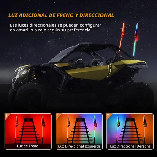 Vista 4 de Nilight 2 piezas luces LED RGB látigo de 3 pies con base de resorte, control remoto por aplicación con patrones de persecución DIY, señal de giro