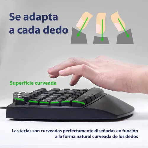 Vista 5 de Perixx PERIBOARD-512B ES - Teclado USB Ergonómico, 19.094x9.291x1.732 in - Negro - QWERTY Español, Negro