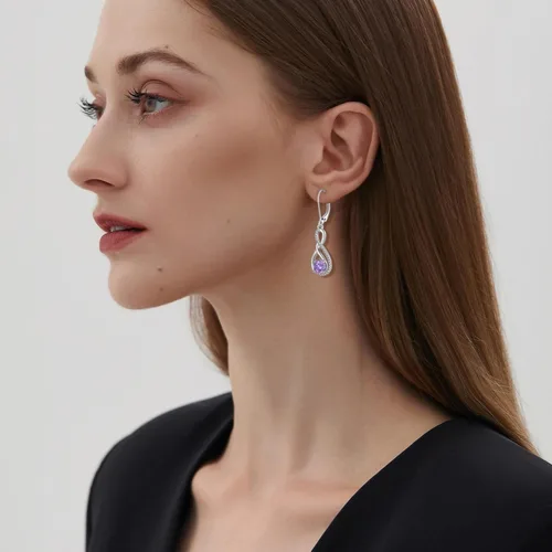 Vista 2 de Inpasne Aretes colgantes de infinito para mujer, plata de ley 925, aretes colgantes con piedra natal, regalos para mujeres, mamá, esposa, novia, hija