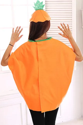 Vista 2 de Disfraz de calabaza de Halloween para adultos, 2 piezas, ropa divertida para fiesta de cosplay, color naranja, 2 piezas (1*Costume + 1*Hat)