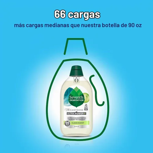 Vista 5 de Seventh Generation Detergente para ropa ultra concentrado aroma limpio, paquete de 2 unidades, 132 cargas, transparente, Power Plus, 23.1 onzas