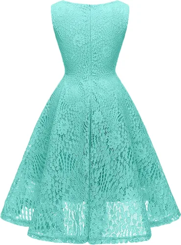 Vista 4 de Kingfancy - Vestido de fiesta de dama de honor con encaje floral para mujer vestido de cóctel con cuello bote