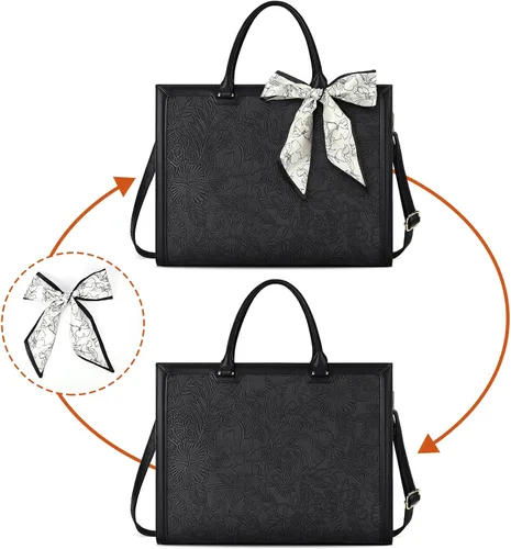 Vista 7 de Bolso para laptop de 15.6 pulgadas para mujer; bolsa tote de cuero impermeable para negocios, maletín ligero de oficina, gran capacidad, bolso