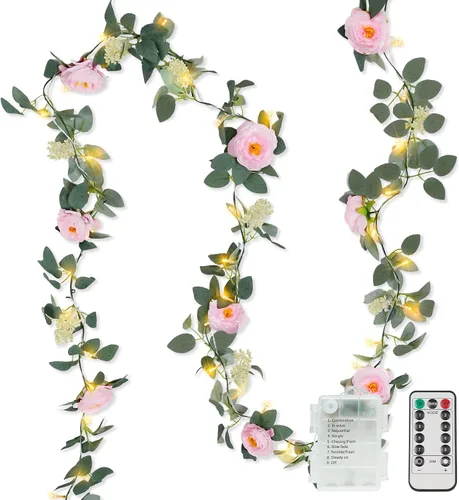 Vista 13 de suddus Willow Vine con luces de hadas funciona con pilas, 12 pies 40 luces LED artificiales con control remoto, cadena de luces colgantes