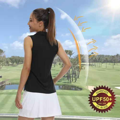 Vista 3 de LastFor1 Camisetas de golf sin mangas para mujer, de secado rápido, protección UV 50+, cuello en V con cuello, ligeras, camisetas sin mangas