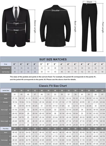 Vista 2 de P&L Men's 2 Piece Classic Fit Button Suit Jacket Office Dress Blazer & Pleated Pants Set