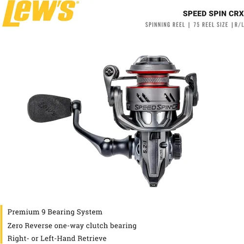 Vista 2 de Lew's Speed Spin CRX Spinning Fishing Reel, 8+1 Bearings, Graphite Frame and Sideplate, Solid Brass Speed Gears, Speed Lube, Multi-Disc Drag