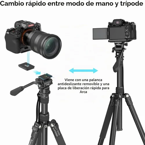 Vista 5 de SmallRig CT180 Trípode de Video, Trípode de Cámara de 72" Monopie con Cabezal Fluido, Trípode de Cámara de Aluminio, Cabezal Fluido Panorámico