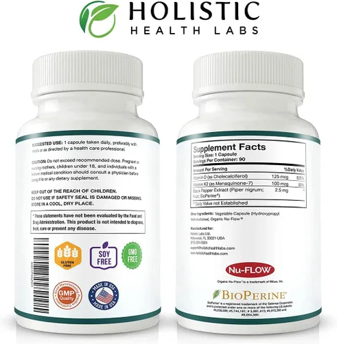 Vista 3 de Vitamina K2 + D3 de absorción máxima (5000UI), 90 cápsulas vegetales de MK-7 (Menaquinona-7) y colecalciferol (con BioPerina) Suministro de 3 meses