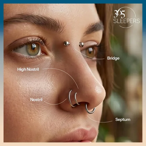 Vista 8 de 2pcs Titanium Hinged Hoops Segment Septum Nose Rings Sleeper Earrings Negro