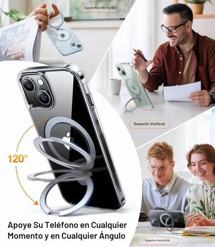 Vista 3 de TORRAS Ostand - Funda para iPhone 15/14/13 con soporte magnético Cristal transparente