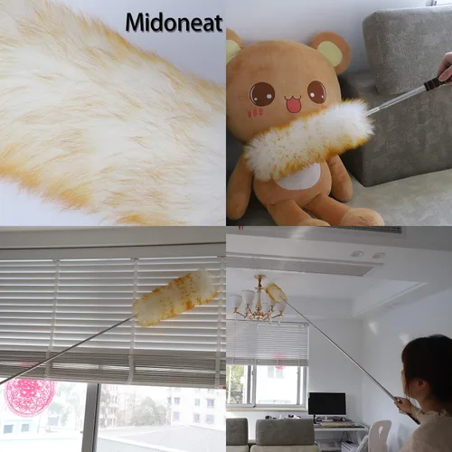 Vista 5 de Midoneat Plumero de lana de cordero con cabezal de microfibra extra flexible, largo alcance/plumero extensible de hasta 86 pulgadas para limpiar