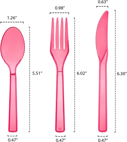 Vista 2 de Party Essentials - Juego de cubiertos de plástico duro, 51 piezas/17 lugares, rosa neón (N245129)