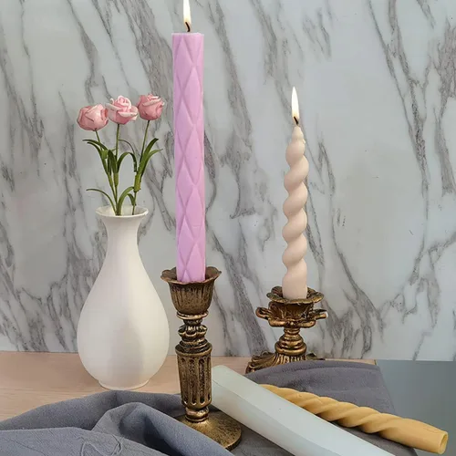 Vista 7 de Paquete de 2 moldes de vela en espiral retorcida - Molde de silicona cilíndrico para decoración de pasteles, forma redonda, jabón, flores, fondant