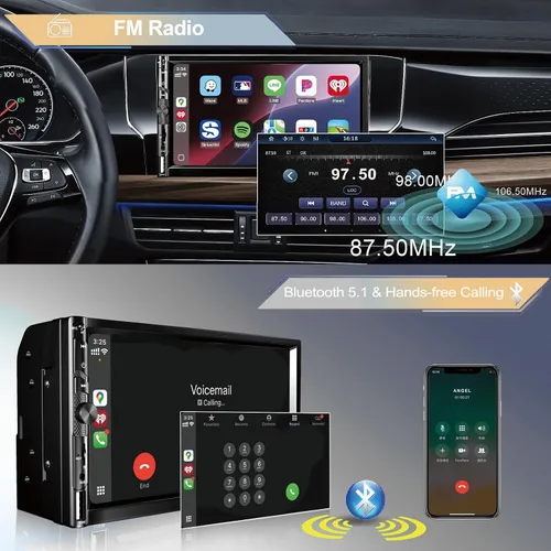 Vista 4 de Estéreo de coche de 7 pulgadas con Apple CarPlay inalámbrico, radio