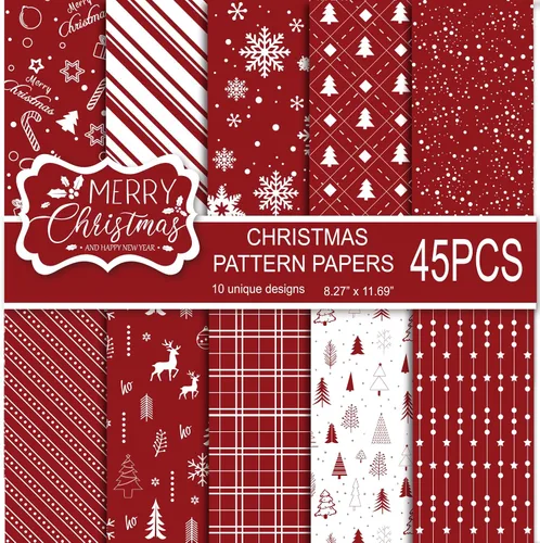 Vista 9 de MIAHART Juego de 45 hojas de papel con patrón de Feliz Navidad, 10 diseños, papel decorativo festivo para manualidades de doble cara para hacer