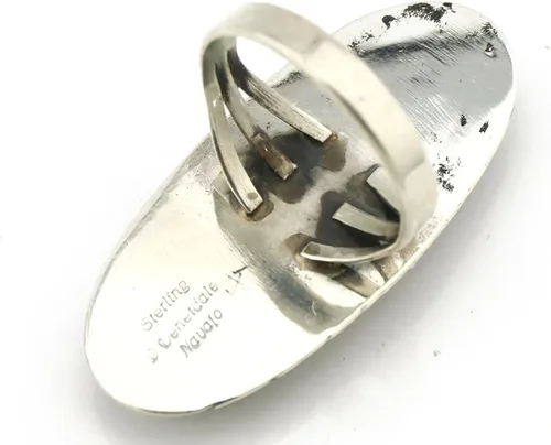 Vista 5 de Anillo Navajo 0.925 de plata turquesa artista de montaña William Denetdale C.80's, Plata de ley, turquesa
