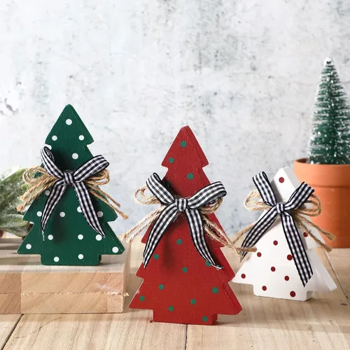 Vista 8 de Yookeer Decoración Navideña 3 Piezas Mesa de Madera Rústica Árbol de Navidad Granja Centro de Mesa de Madera Navideño para Mesa Pequeña Árboles