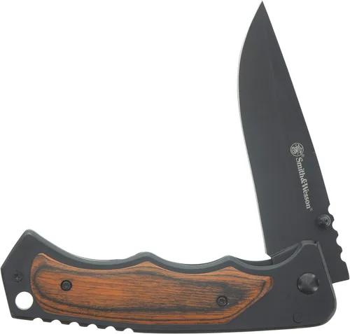 Vista 2 de Smith & Wesson 8.5in S.S. Folding Knife with 3.7in Drop Point Blade and S.S. and Real Wood Insert Handle for Outdoor