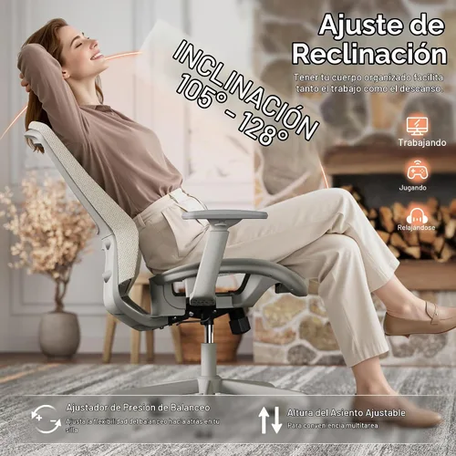 Vista 7 de ELABEST Silla de oficina de malla, silla ergonómica de escritorio para computadora, silla de tareas resistente, soporte lumbar ajustable