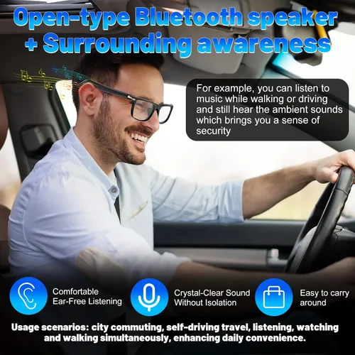 Vista 5 de Lentes inteligentes de traducción AI con 138 idiomas, gafas Bluetooth compatibles con ChatGPT, lente fotocromática con altavoces de oreja abierta