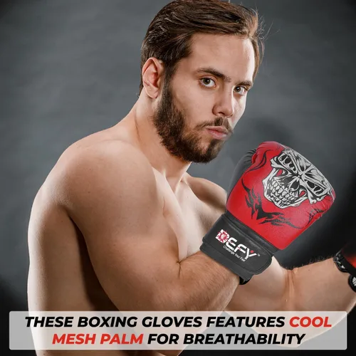 Vista 5 de Defy Sports - Guantes de boxeo para hombres y mujeres, de piel sintética de alta calidad, guantes de kickboxing con infusión de gel con soporte