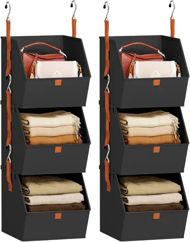 Vista 13 de Homsorout Organizador plegable para armario, sistema de almacenamiento de 3 niveles con ganchos, contenedores de almacenamiento colgantes de tela