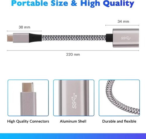 Vista 6 de Adaptador USB-C a USB 3.1 (Paquete de 2), Cable OTG tipo C trenzado de nylon USB C macho a USB A 3.0 hembra para iPhone 15, iPhone 15 ProMax