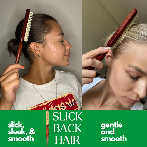 Vista 3 de GranNaturals Cepillo de cerdas de jabalí suave para cabello de espalda resbaladiza, peinado, control de bordes, suavizar los pelos de bebé