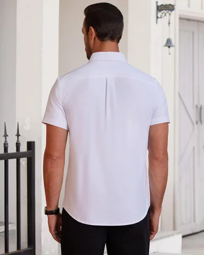 Vista 5 de Alimens & Gentle Camisa Oxford de manga corta para hombre, ajuste regular, cuello abotonado, con bolsillo