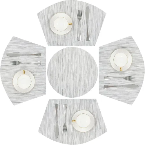 Vista 14 de SHACOS Juego de 5 manteles individuales pequeños en forma de cuña con centro de mesa, resistentes al calor, lavables (5, beige)